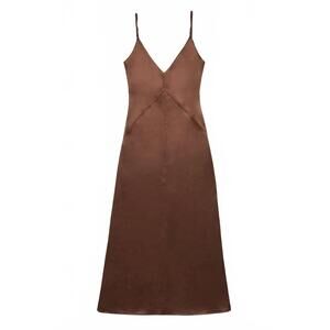 NEW DELUC women's deep v neck clay dress in caramel
